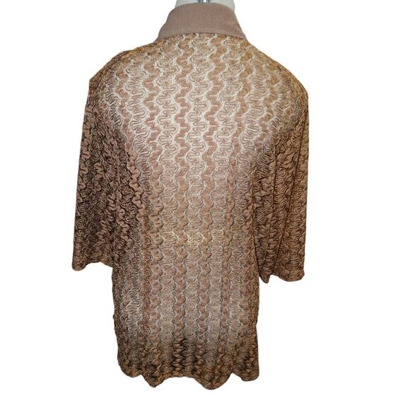 Vintage Style Sheer Metallic Bronze Lace Button-Up Shirt – Size XXXL - Picture 6 of 9